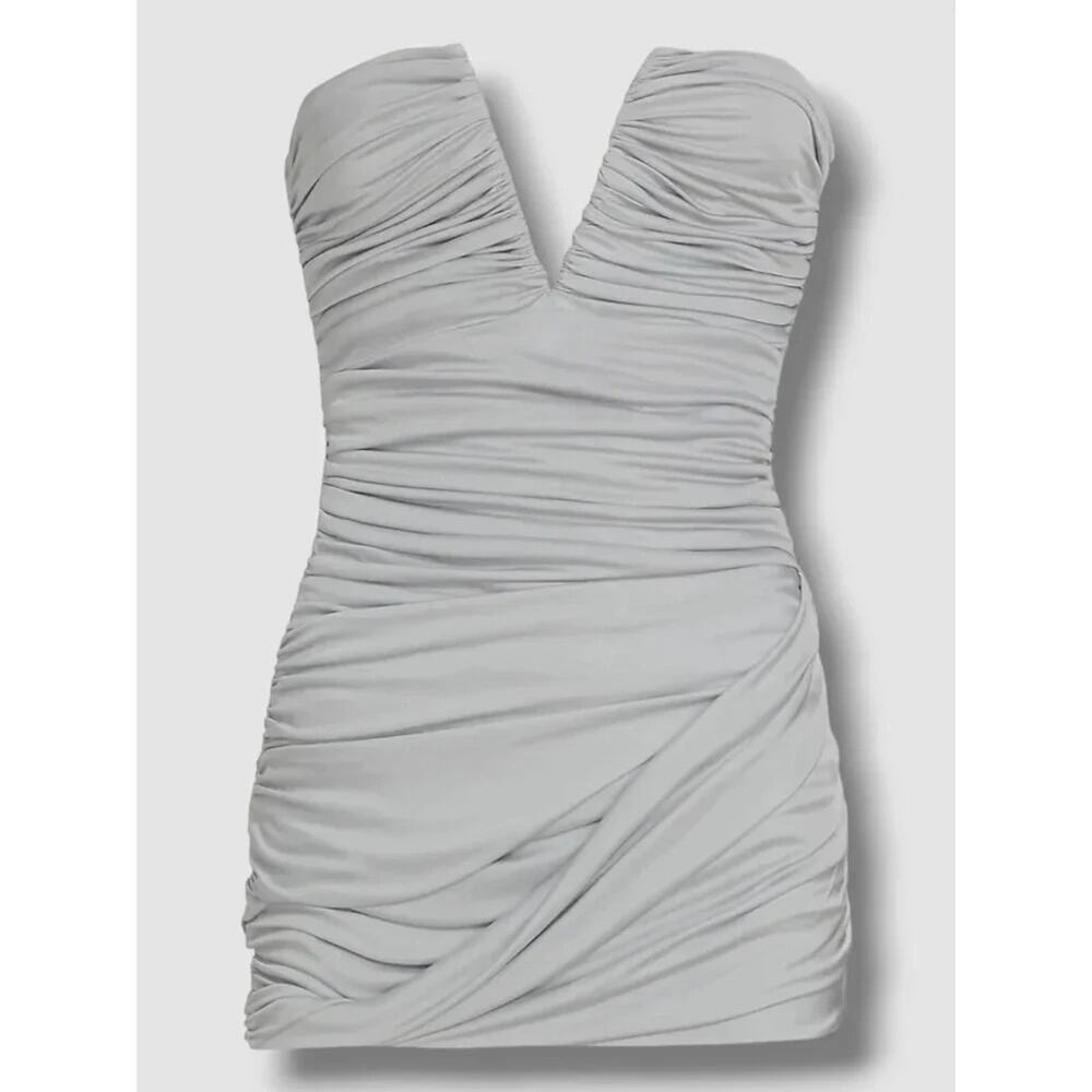 Gauge81 Gray Talsi Strapless Ruched Mini Dress V Neck Ruched Sheath XS